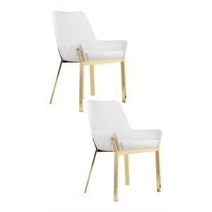 Pemberly Row 19.3&quot Faux Leather Tufted Chair in White/Gold (Set of 2)