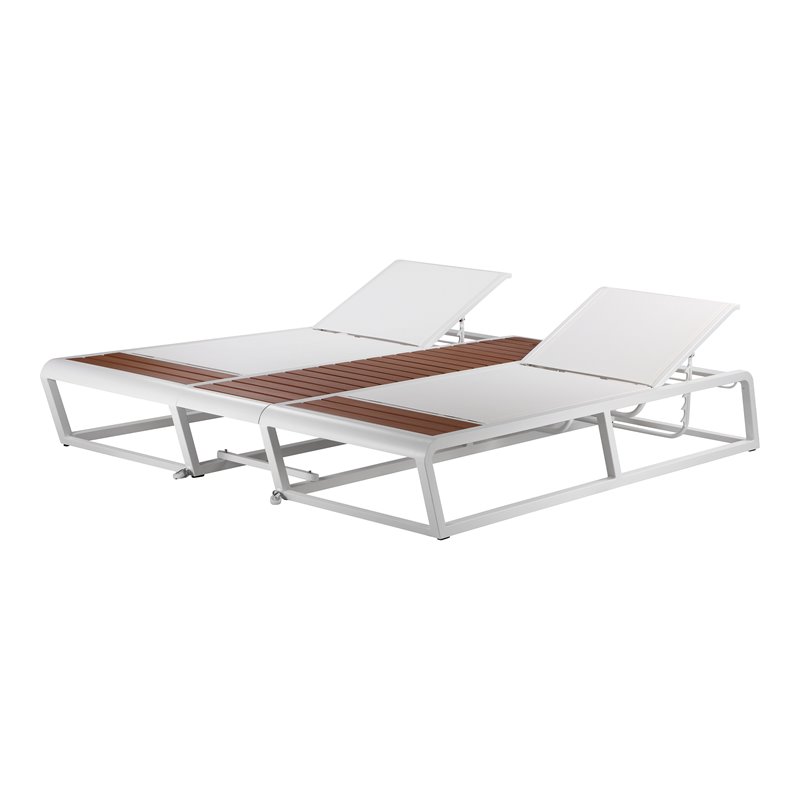 Pemberly Row Modern Aluminum Outdoor Daybed with Umbrella Hole in White