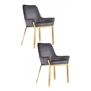 Pemberly Row 19.3&quot Steel & Velvet Tufted Chair in Gray & Gold (Set of 2)