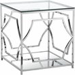 Pemberly Row Contemporary Metal Side Table with Glass in Silver