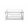 Pemberly Row Contemporary Metal Square Coffee Table with Glass in Silver