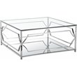 Pemberly Row Contemporary Metal Square Coffee Table with Glass in Silver