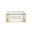 Pemberly Row Metal Square Coffee Table with Glass in Polished Gold