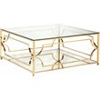 Pemberly Row Metal Square Coffee Table with Glass in Polished Gold