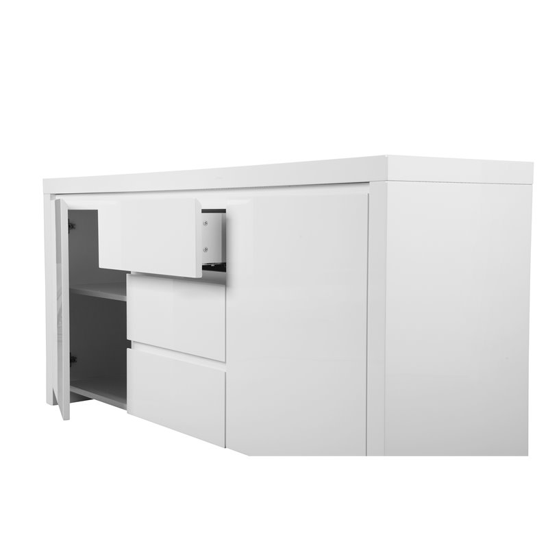 Pemberly Row Contemporary High Gloss Lacquer Wood Buffet in White