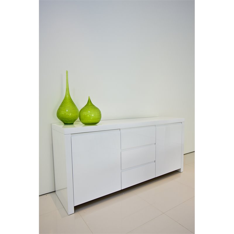 Pemberly Row Contemporary High Gloss Lacquer Wood Buffet in White