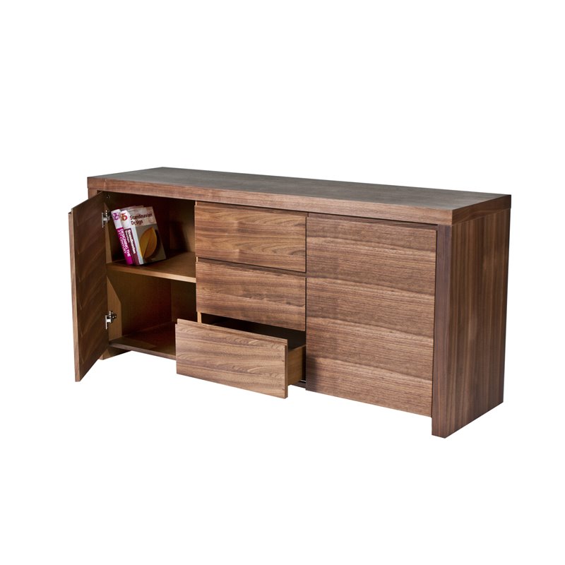 Pemberly Row Modern High Gloss Lacquer Wood Buffet in Walnut