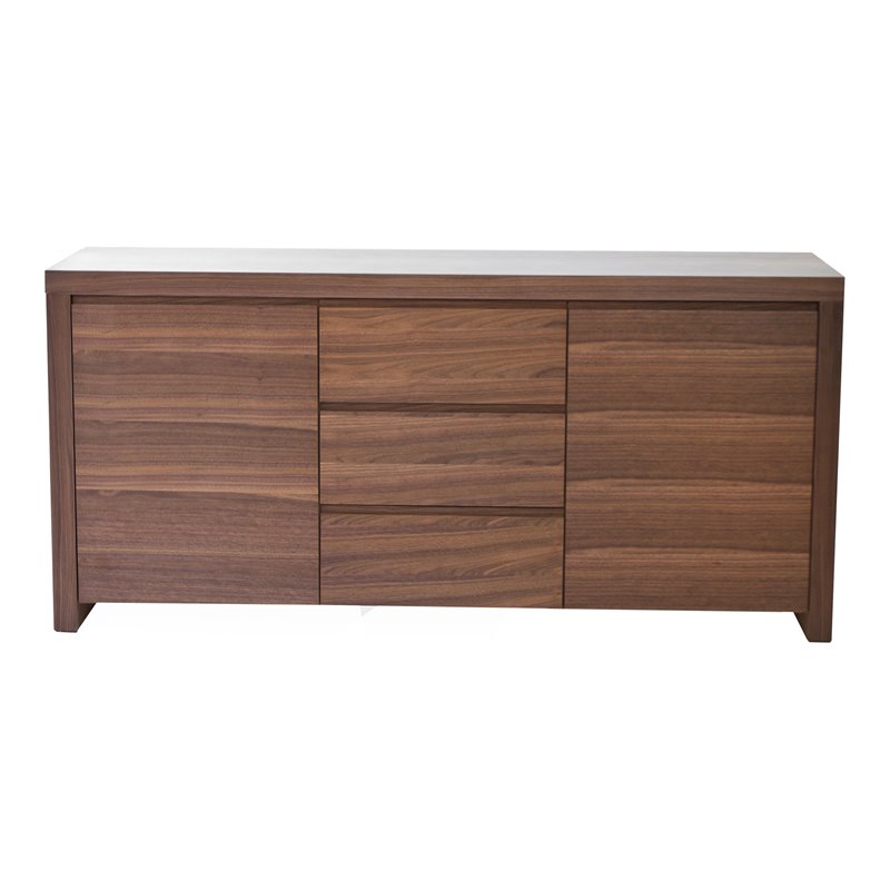 Pemberly Row Modern High Gloss Lacquer Wood Buffet in Walnut