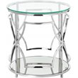 Pemberly Row Contemporary Metal Round Side Table with Glass in Silver