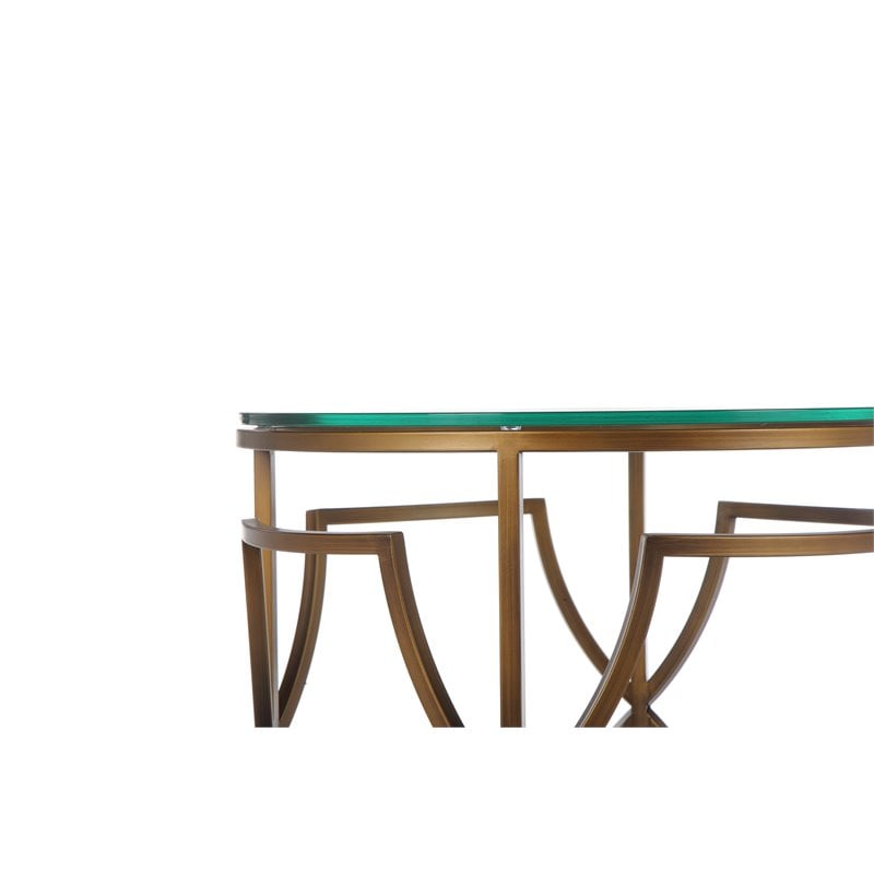 Pemberly Row Metal Round Side Table with Glass in Brushed Brass