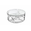 Pemberly Row Contemporary Metal Round Coffee Table with Glass in Silver