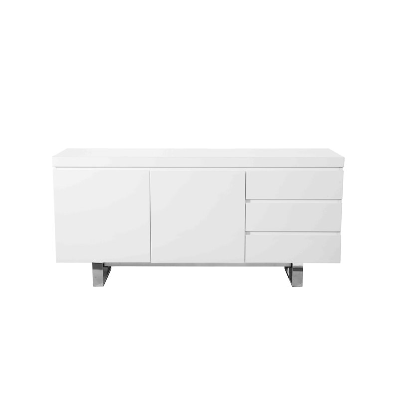 Pemberly Row Modern Gloss Lacquer and Steel Metal Buffet in White