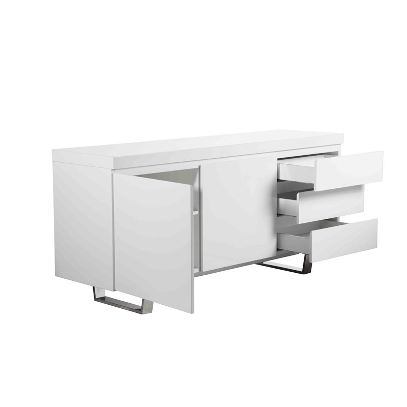 Pemberly Row Modern Gloss Lacquer and Steel Metal Buffet in White