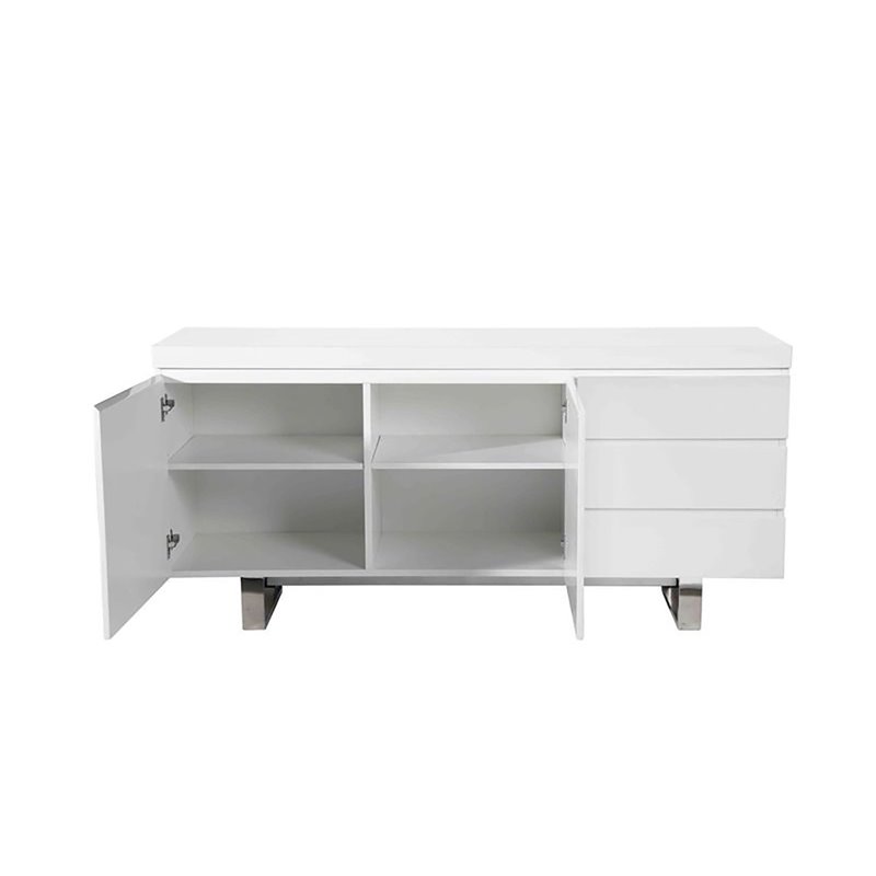 Pemberly Row Modern Gloss Lacquer and Steel Metal Buffet in White