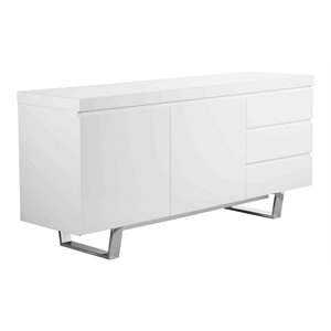 Pemberly Row Modern Gloss Lacquer and Steel Metal Buffet in White