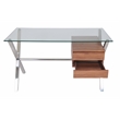 Pemberly Row Small Modern Tempered Glass & Wood Veneer Desk in Walnut