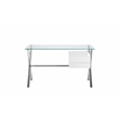 Pemberly Row Small Modern Tempered Glass & Lacquer Wood Desk in White