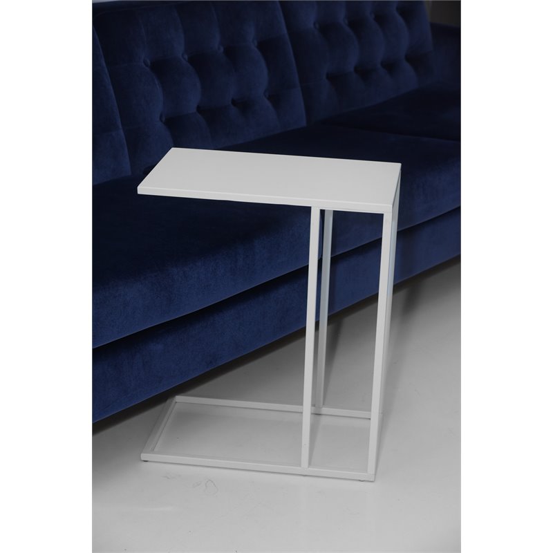 Pemberly Row Contemporary Rectangular Metal Tray Table in White