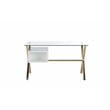 Pemberly Row Small Glass & Polished Steel Desk in Gold/White and Clear