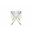 Pemberly Row Small Glass & Polished Steel Desk in Gold/White and Clear