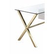 Pemberly Row Small Glass & Polished Steel Desk in Gold/White and Clear