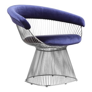Pemberly Row 17.5&quot Stainless Steel & Velvet Arm Chair in Navy/Silver