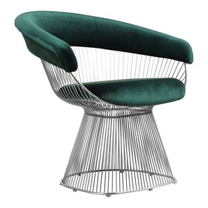 Pemberly Row 17.5&quot Stainless Steel & Velvet Arm Chair in Green/Silver