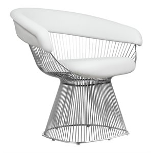 Pemberly Row 17.5&quot Faux Leather & Stainless Steel Arm Chair in White/Silver