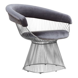 Pemberly Row 17.5&quot Modern Stainless Steel & Velvet Arm Chair in Gray/Silver
