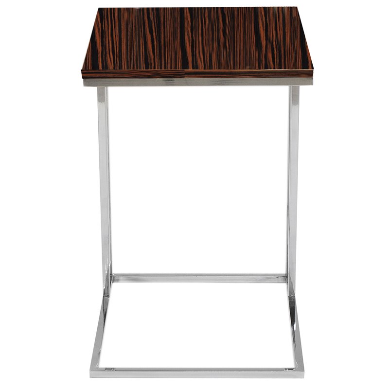 Pemberly Row Modern Wood & High Polished Steel Tray Table in Ebony Black