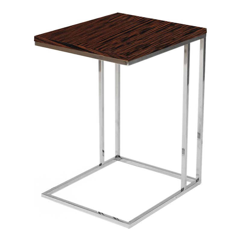 Pemberly Row Modern Wood & High Polished Steel Tray Table in Ebony Black