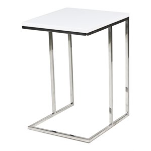 Pemberly Row Modern Gloss Lacquer & Polished Steel Metal Tray Table in White