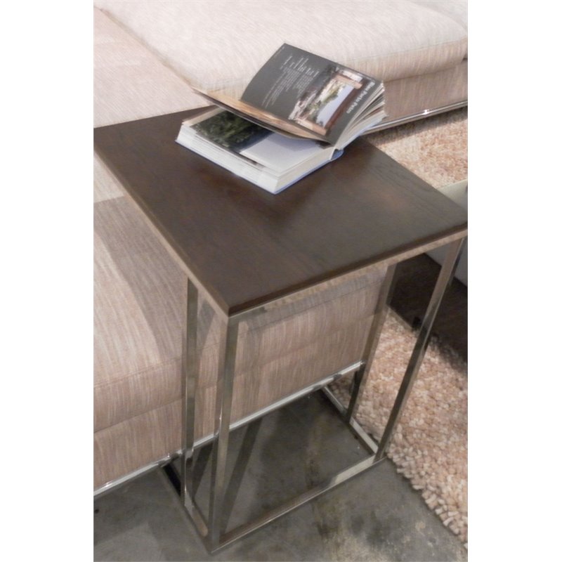 Pemberly Row Modern Wood Veneer & High Polished Steel Tray Table in Espresso