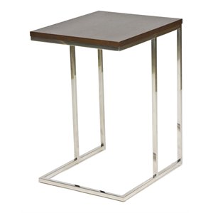 Pemberly Row Modern Wood Veneer & High Polished Steel Tray Table in Espresso