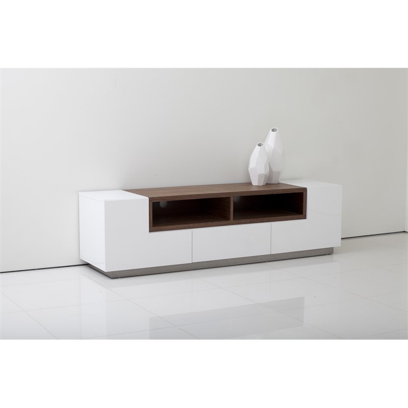 Pemberly Row Short Modern Wood Veneer Buffet in White/Walnut