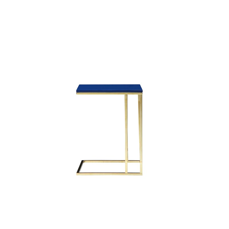 Pemberly Row Gloss Lacquer & Polished Steel Metal Tray Table in Navy/Gold