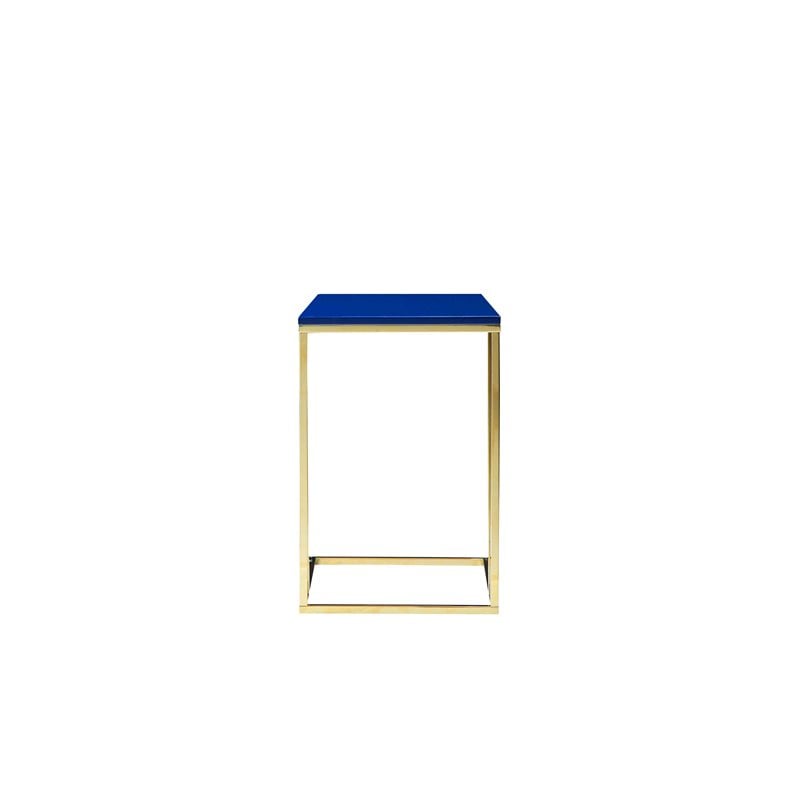 Pemberly Row Gloss Lacquer & Polished Steel Metal Tray Table in Navy/Gold