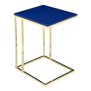 Pemberly Row Gloss Lacquer & Polished Steel Metal Tray Table in Navy/Gold