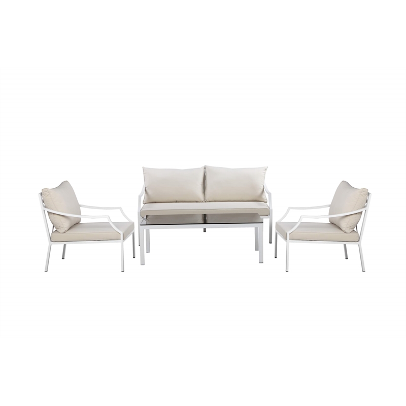 Pemberly Row 4-piece Modern Aluminum Frame Outdoor Sofa Set in White