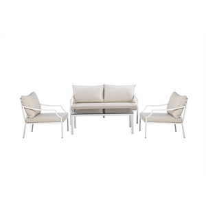 Pemberly Row 4-piece Modern Aluminum Frame Outdoor Sofa Set in White