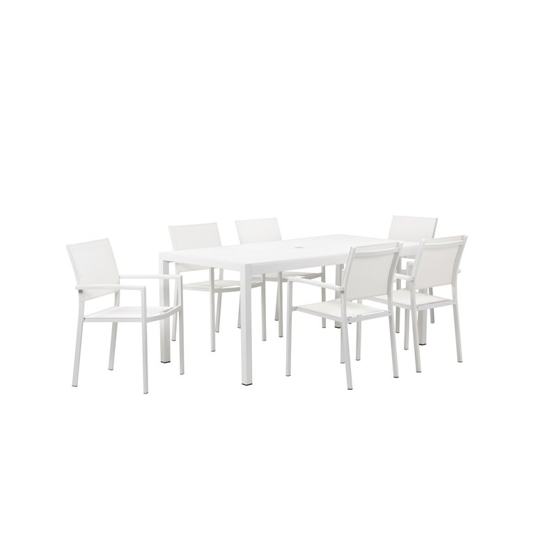 Pemberly Row Contemporary 11-piece Aluminum Patio Dining Set in White