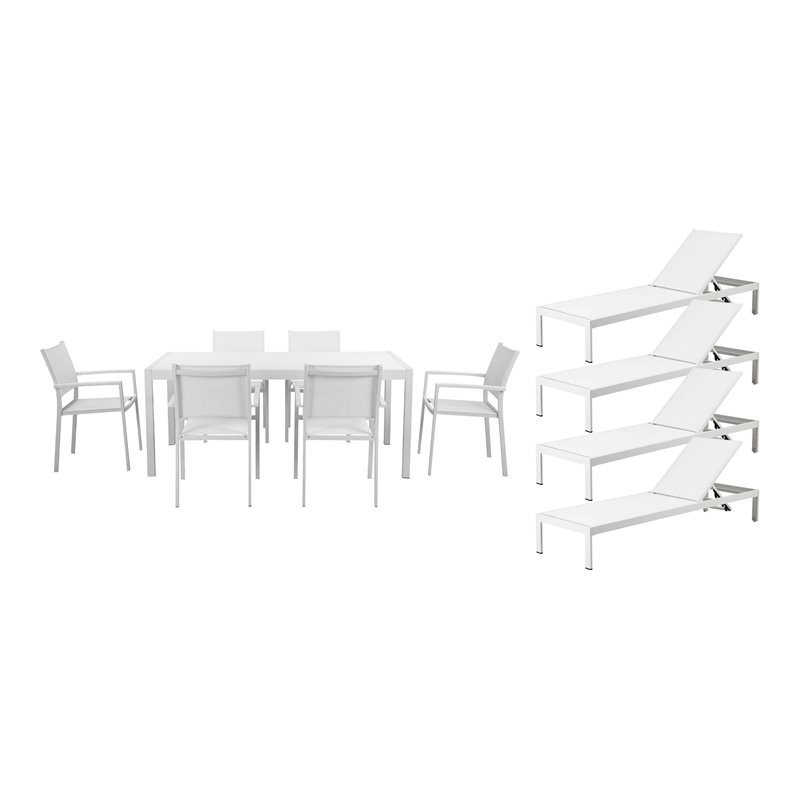 Pemberly Row Contemporary 11-piece Aluminum Patio Dining Set in White