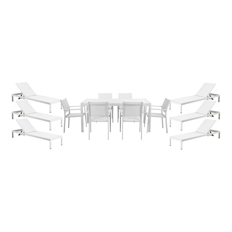 Pemberly Row Contemporary 13-piece Aluminum Patio Dining Set in White