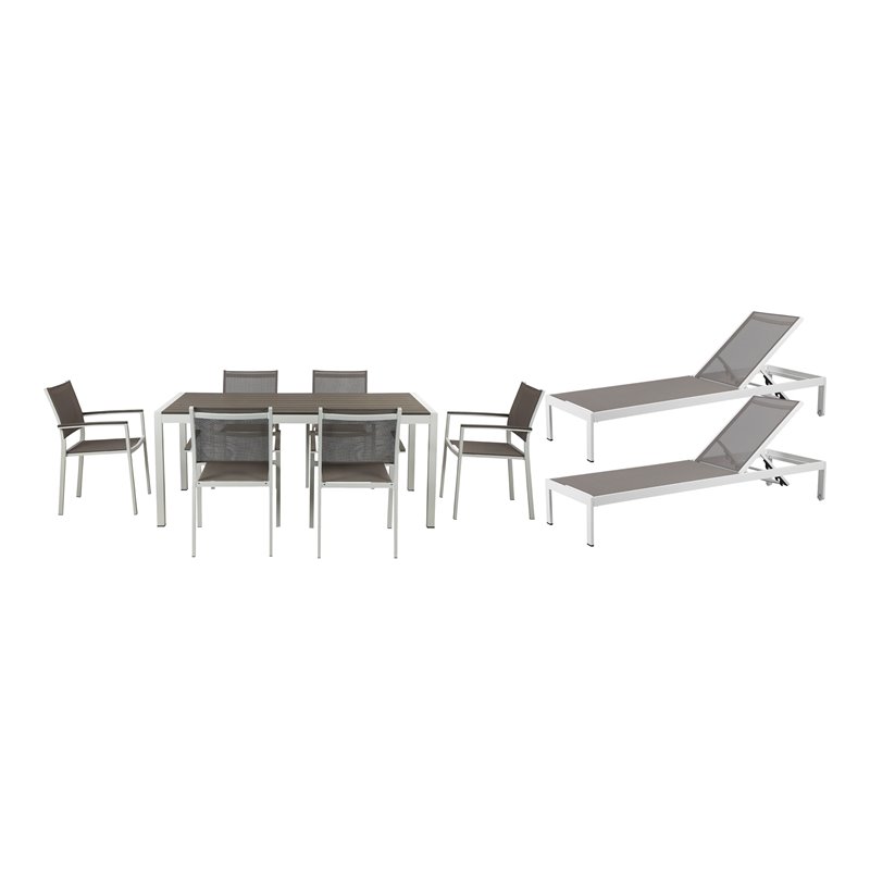 Pemberly Row 9-piece Modern Aluminum Patio Dining Set in White/Gray