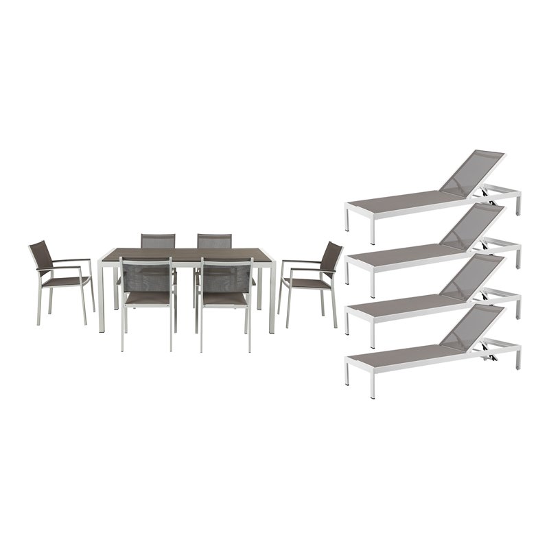 Pemberly Row 11-piece Modern Aluminum Patio Dining Set in White/Gray