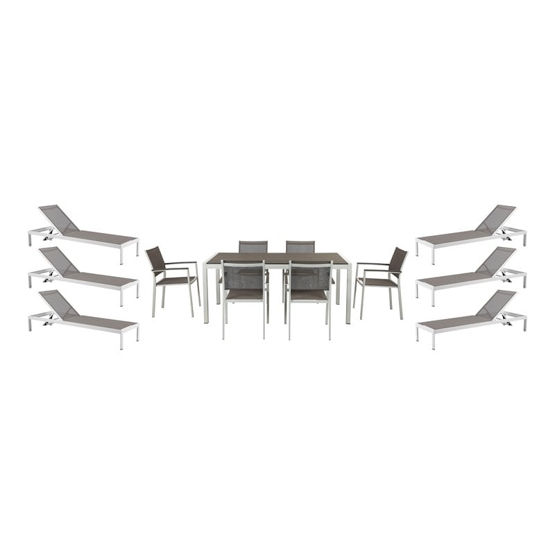 Pemberly Row 13-piece Modern Aluminum Patio Dining Set in White/Gray