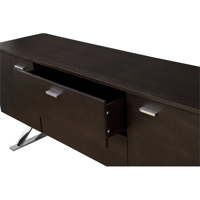 Pemberly Row Modern Wood Veneer & High Polished Steel Buffet in Espresso