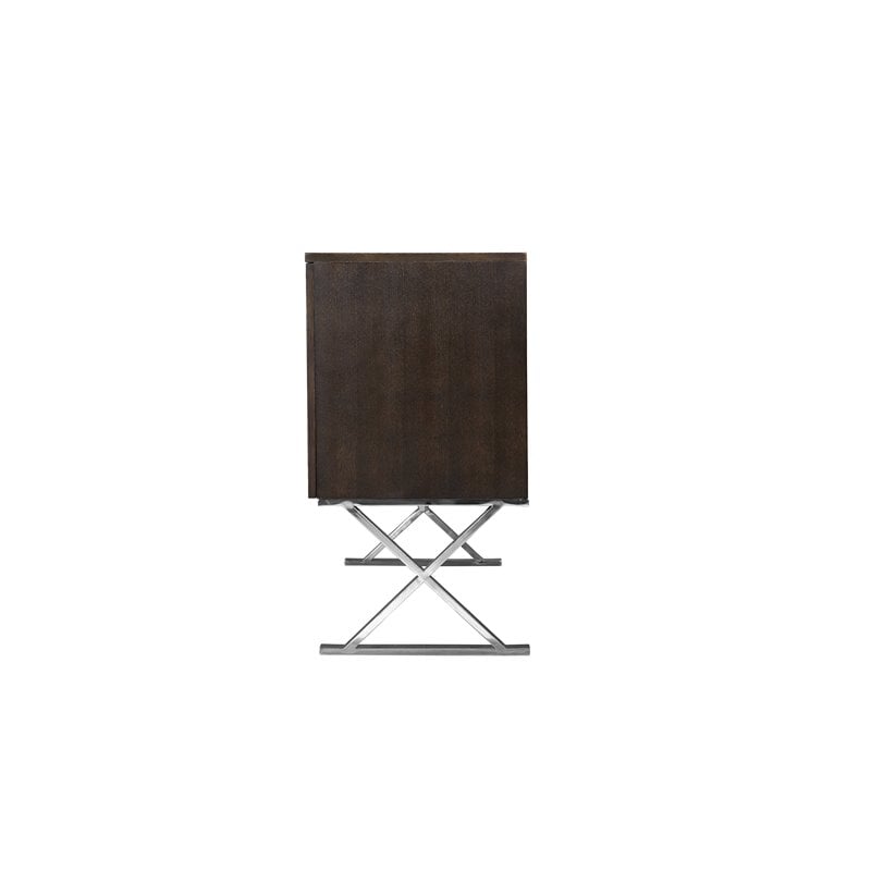 Pemberly Row Modern Wood Veneer & High Polished Steel Buffet in Espresso