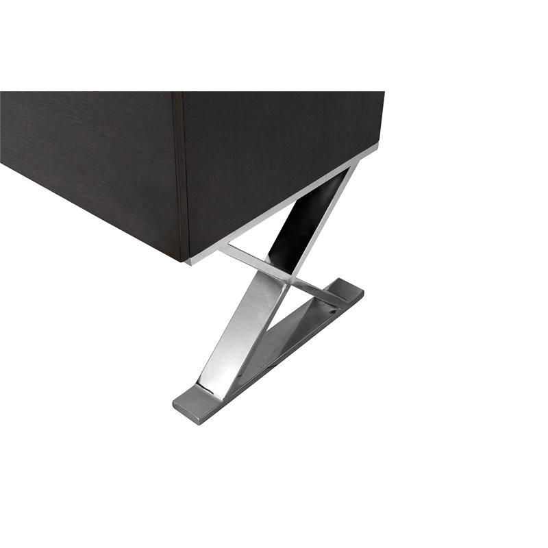 Pemberly Row Modern Wood Veneer & High Polished Steel Buffet in Espresso