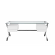 Pemberly Row Large Modern Tempered Glass & Lacquer Wood Desk in White